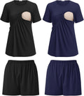 Women's 2 Pack Nursing Pajamas Set - Double Layer Maternity PJs