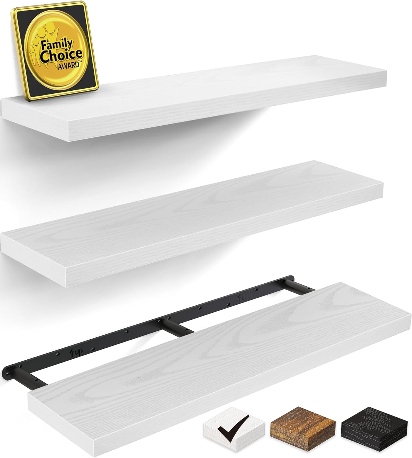 BAYKA White Floating Shelves for Wall - Rustic Wood Design