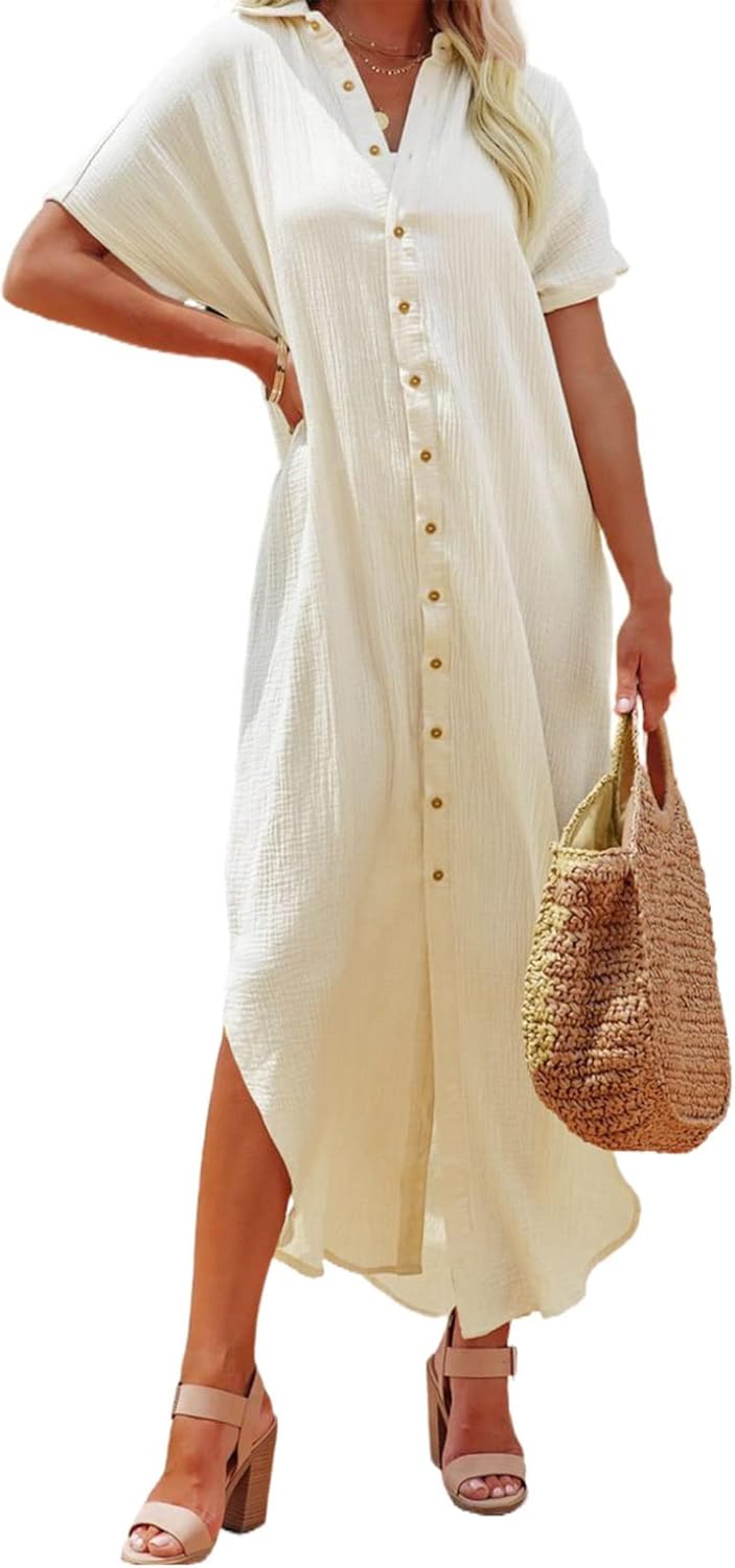 Dokotoo Womens Casual Short Sleeve Beach Cover Ups for Summer