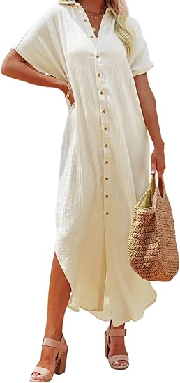 Dokotoo Womens Casual Short Sleeve Side Split Kimonos Cover Ups