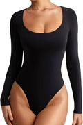 REORIA Women's Scoop Neck Long Sleeve Bodysuit - Sleek Layering