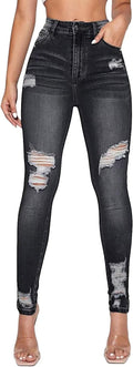 Allimy High Rise Skinny Stretch Ripped Jeans - Comfortable Ankle Fit