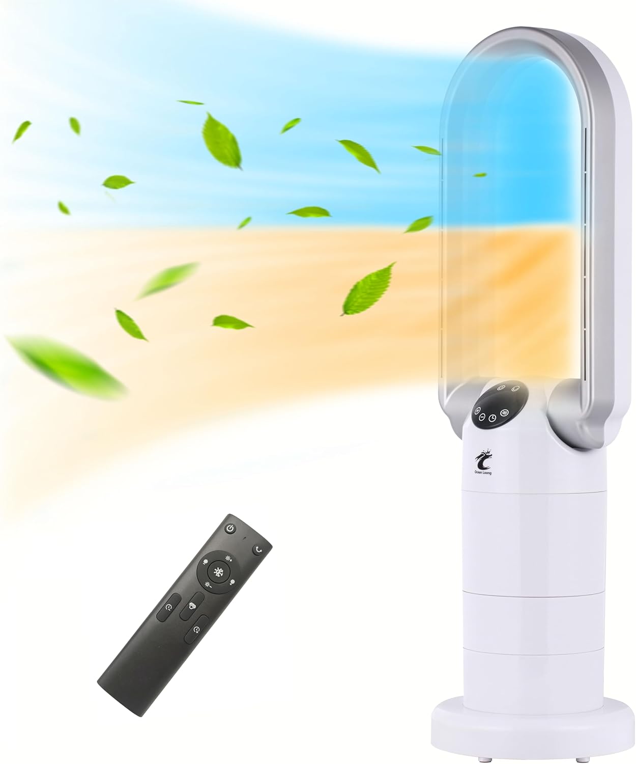 Ocean Loong 1500W Space Heater & Fan: Remote Control, Timer, White