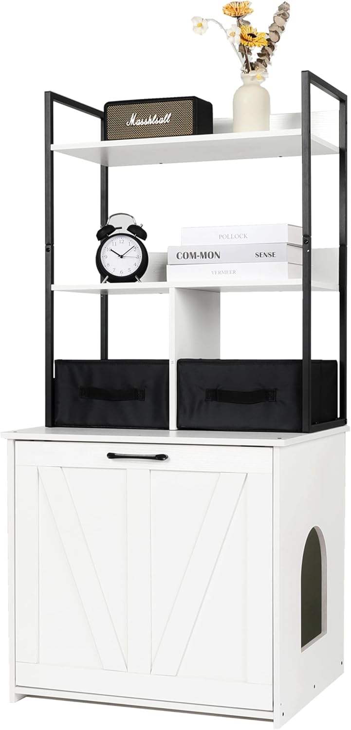 DWANTON Litter Box Enclosure with Storage Shelves and Drawers