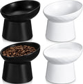 Elevated Ceramic Cat Bowls 4-Pack (2 White, 2 Black) - Tilted, Stable