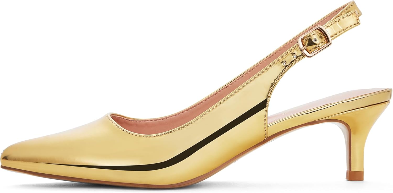 GENSHUO Low Kitten Heels Women's Slingback Dressy Pumps