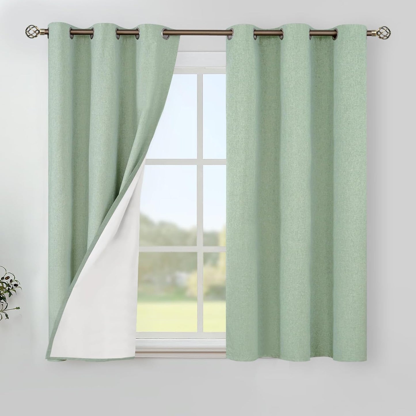 YoungsTex Light Green Linen Blackout Curtains for Full Privacy