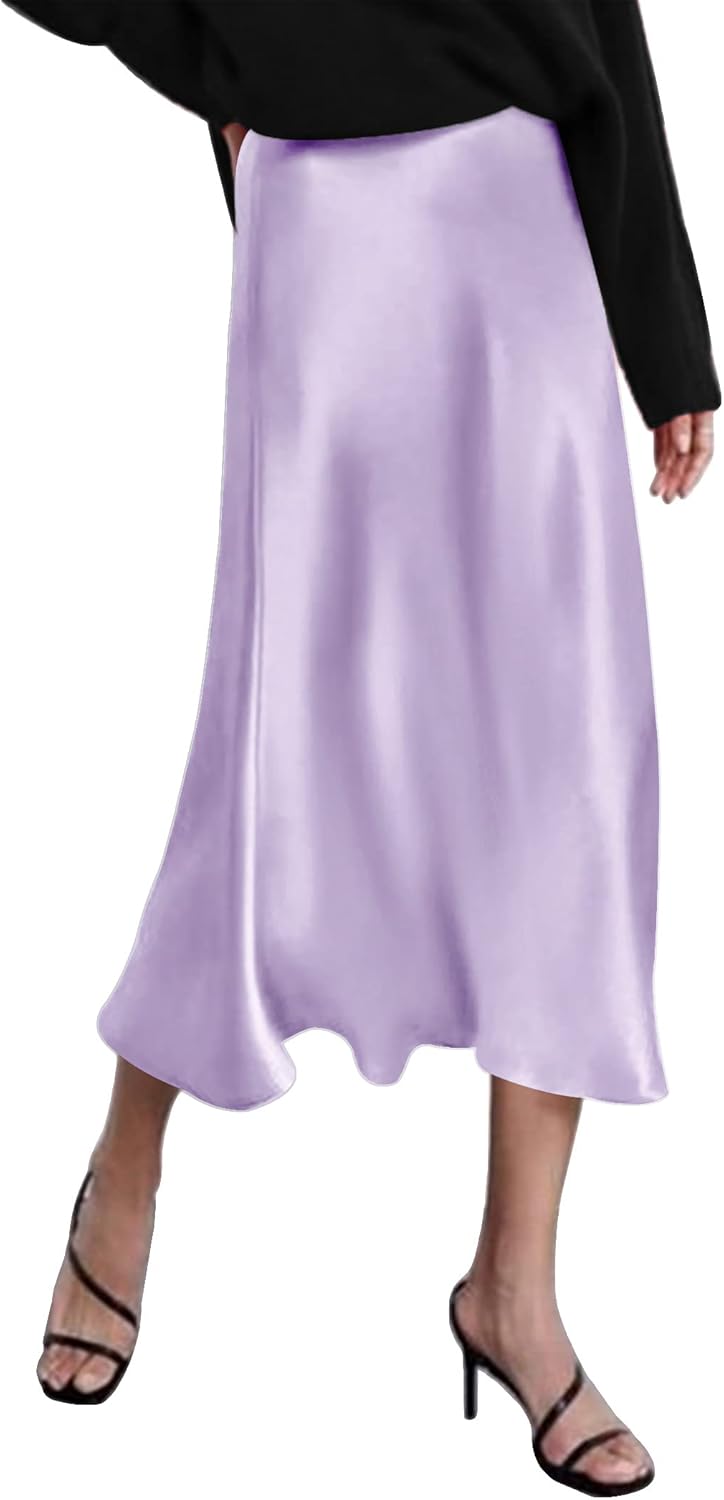 Elegant High Waist Midi Skirt for Women by Zeagoo - Satin Style