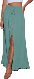 Elastic Tie Waist Button Down Maxi Skirt - Flowy Summer Comfort Skirts