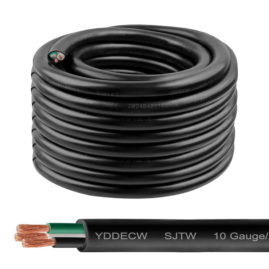 10 AWG SJTW 300V Wire - Durable 50ft 3 Conductor Cable