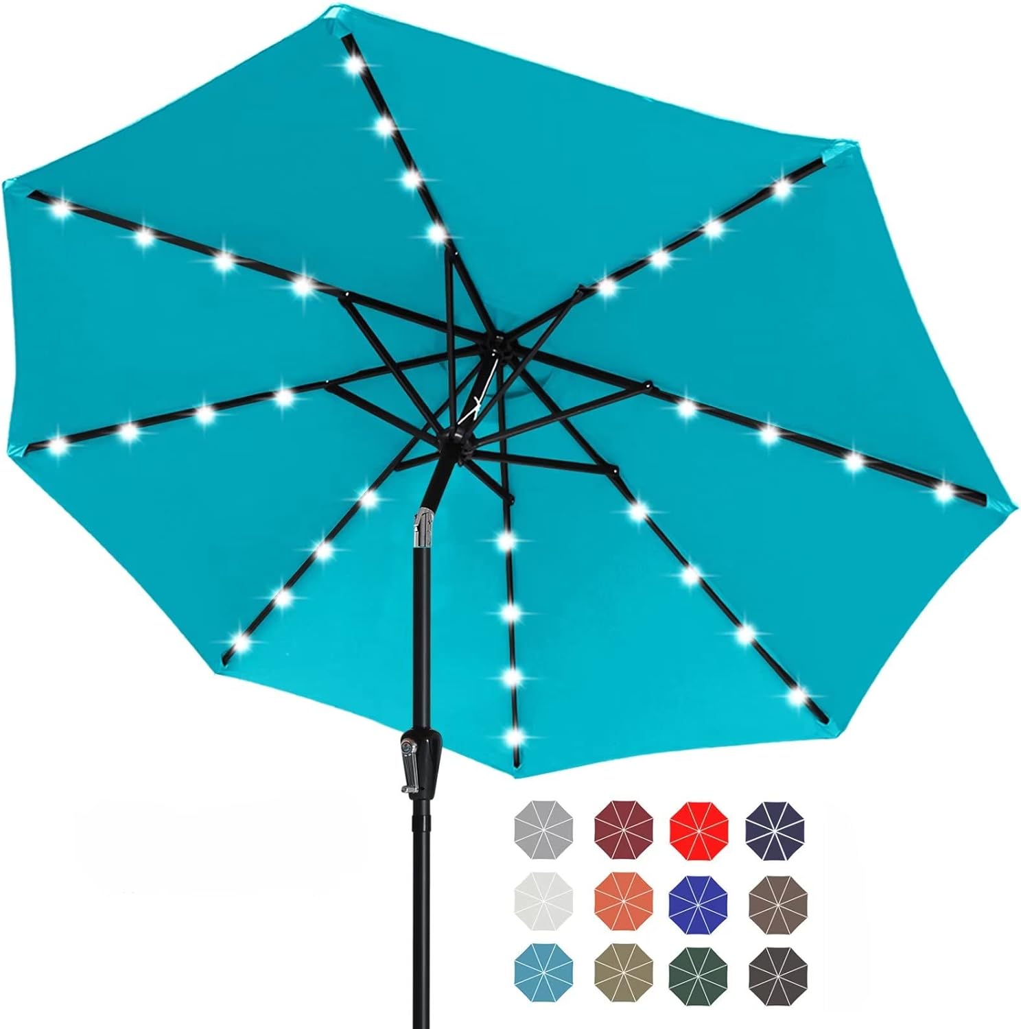 Durable Solar Led Patio Umbrellas with 32 LED Lights 9FT