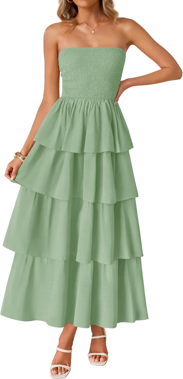 ZESICA Womens Summer Boho Strapless Maxi Dress for Beach Days