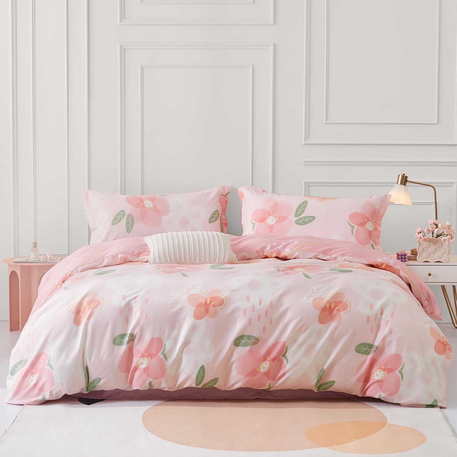 SAPHREAS Pink Floral Duvet Cover Set 3pcs King Size Bedding