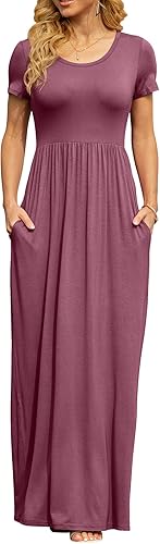 DB MOON Women's Short Sleeve Maxi Dress with Pockets for Summer