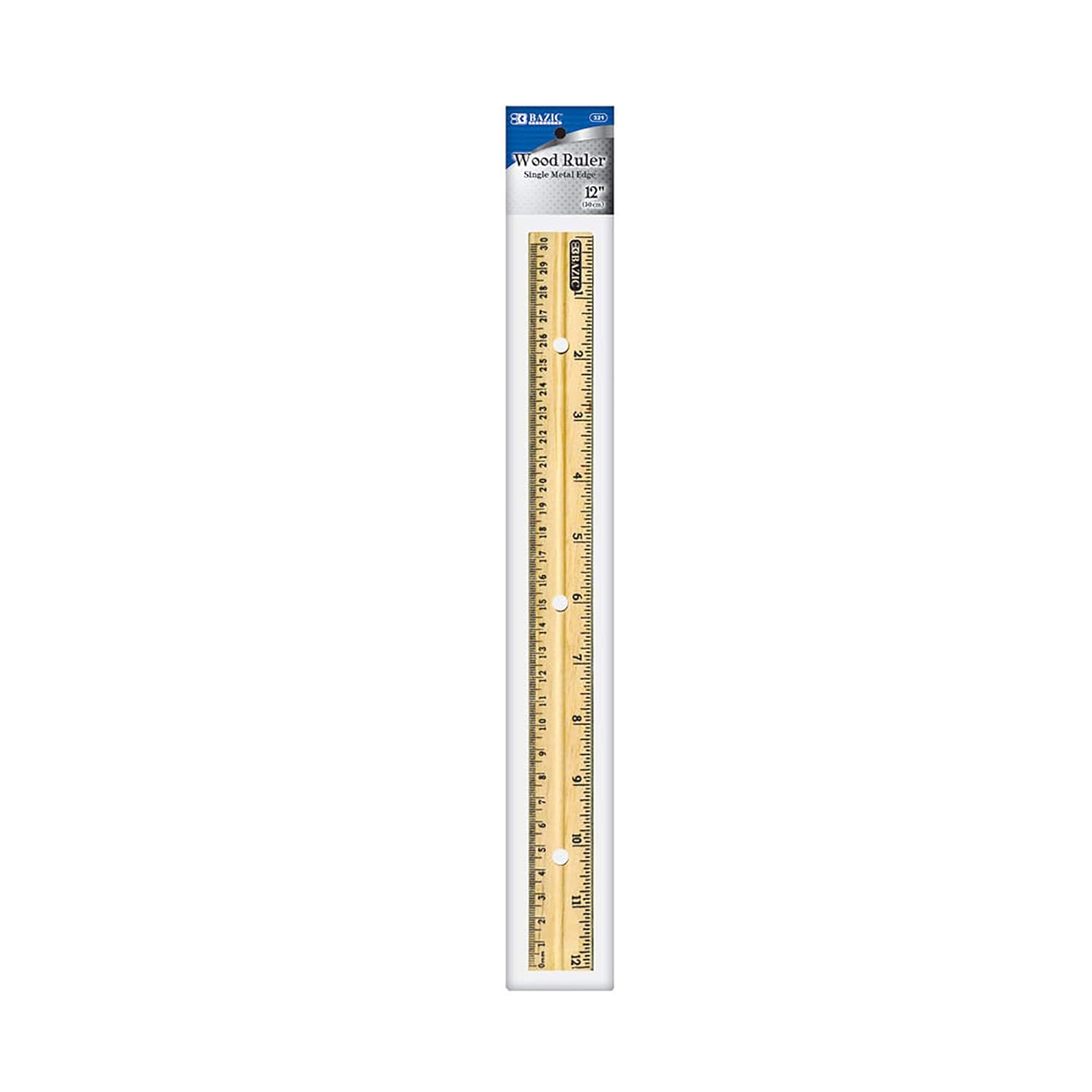 BAZIC Wooden Ruler 12in with Metal Edge for Accurate Measuring