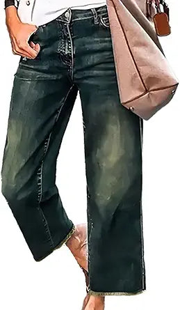 Flamingals Straight Leg Jeans for Women with Raw Hem Style