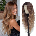 Long Brown Balayage Blonde Wig 26in Wavy Curly - Natural Middle Part
