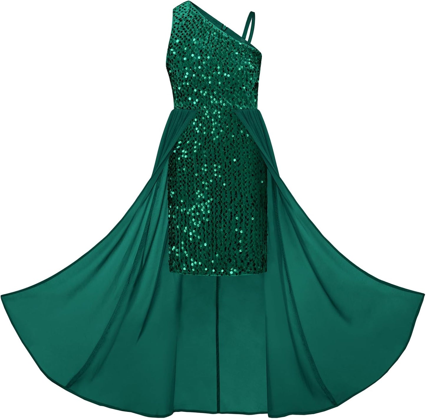 Girls Sequin Dress One Sleeve Formal Pageant Prom Party Dress