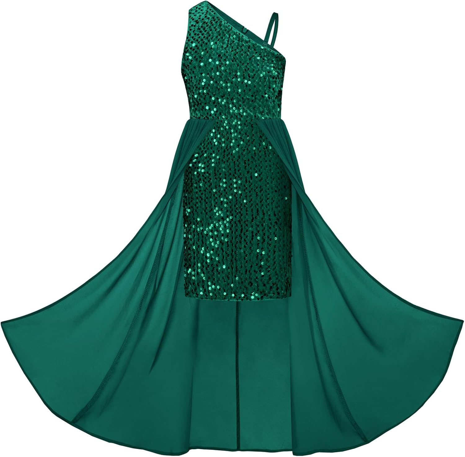 Girls Sequin Dress One Sleeve for Prom and Pageant Events