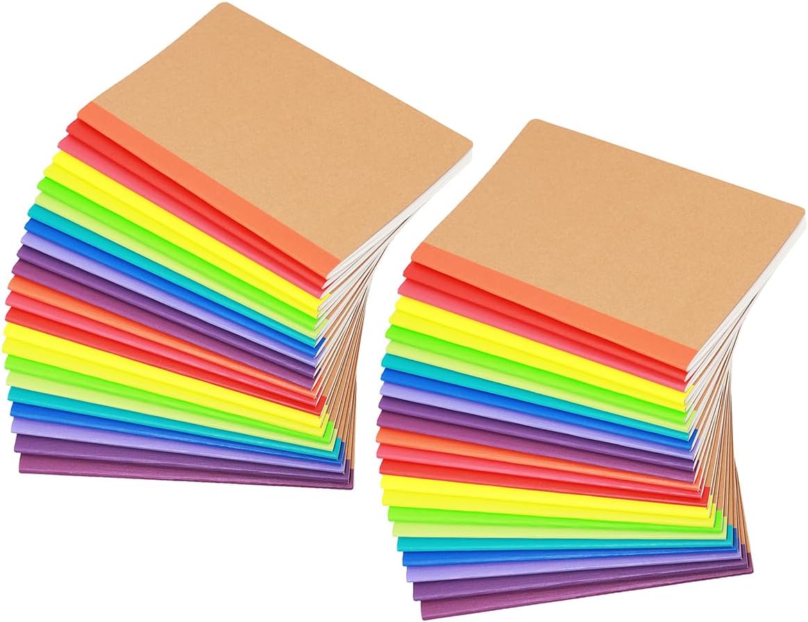 Zegrox 48-Pack A5 Kraft Notebook Set, 60 College Ruled Pages, Pastel Spine