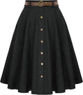 Knee Length Corduroy Skirt A-Line Midi with Pockets - Retro Fit