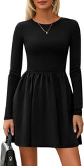 PRETTYGARDEN Women's Long Sleeve Mini Dress - Pleated A Line Casual