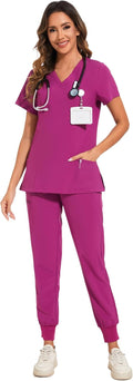COZYFIT Scrubs for Women Set - Stretch V-Neck Top & Jogger Pant Ideal