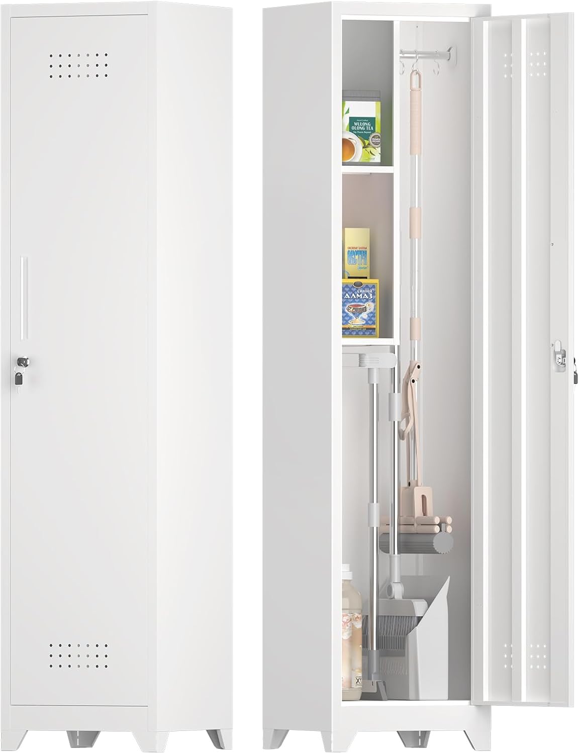Broom Closet Storage Cabinet Slim for Home Office and Laundry