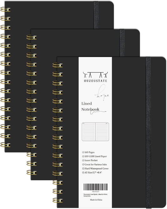 A5 Hardcover Spiral Notebooks x3 - Organized & Stylish!
