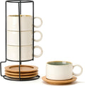 6oz Porcelain Stackable Espresso Cups with Saucers and Stand - White