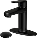 Brass Bathroom Faucet Matte Black with Pop-up Drain Stopper - Modern