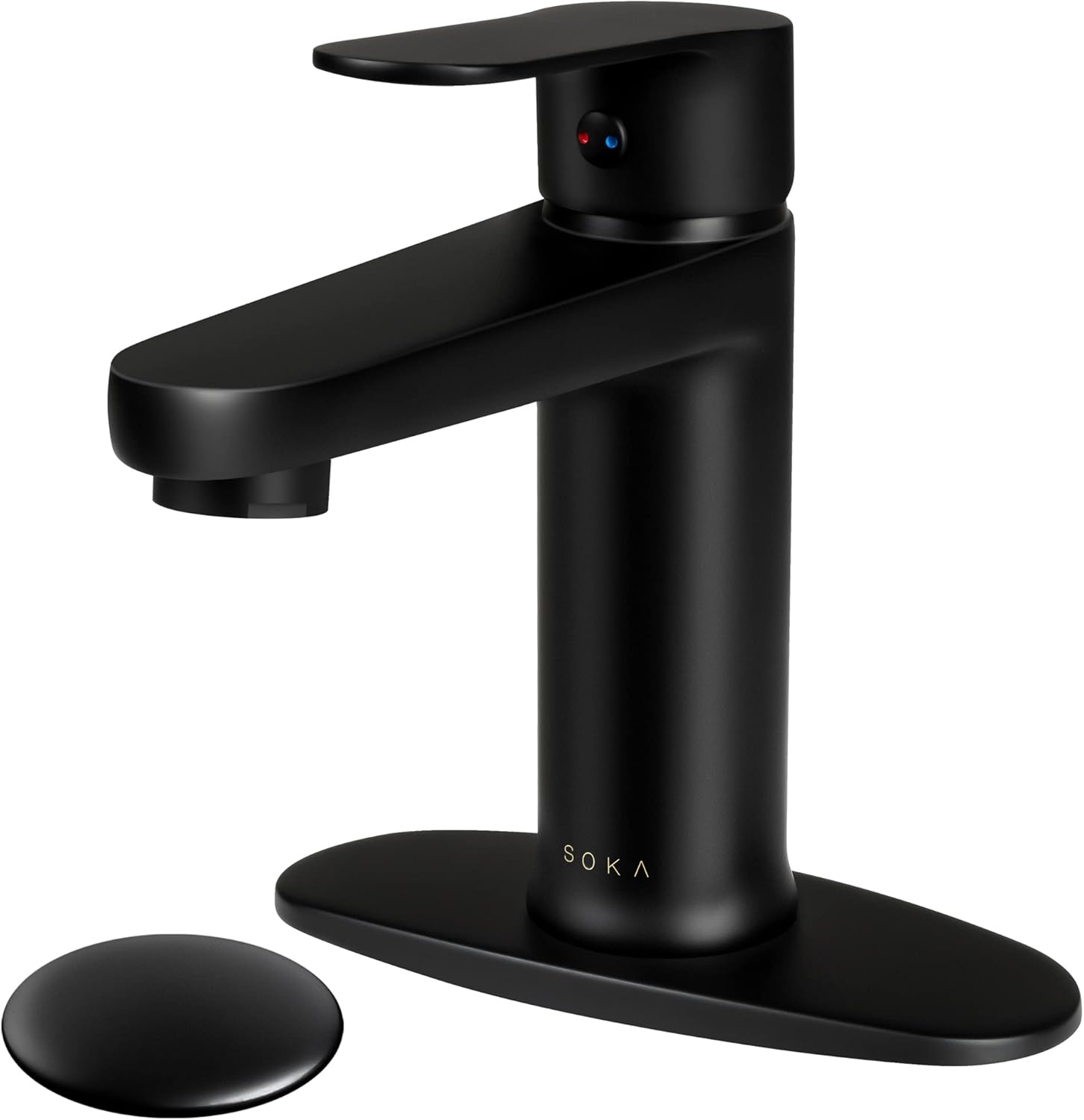 Brass Bathroom Faucet Matte Black with Pop-up Sink Drain Stopper