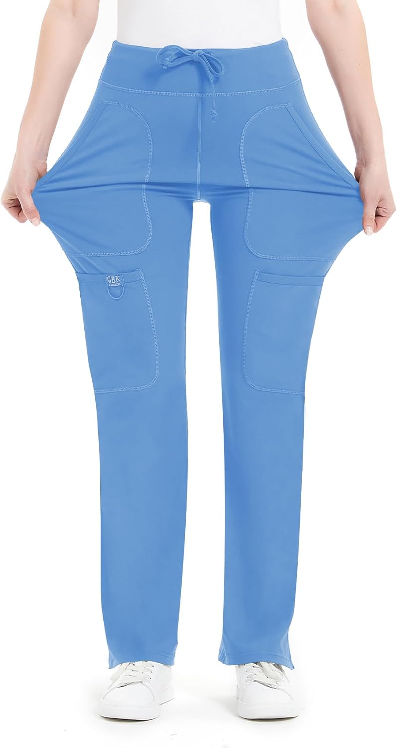 QBK Yoga Scrub Pants for Women - Comfortable Mid Rise Cargo Style