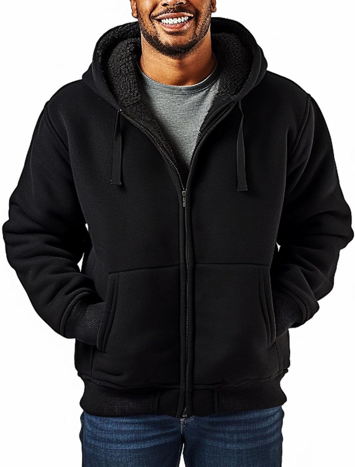 Sherpa Lined Hoodies for Men Heavyweight Full Zip Sweatshirt