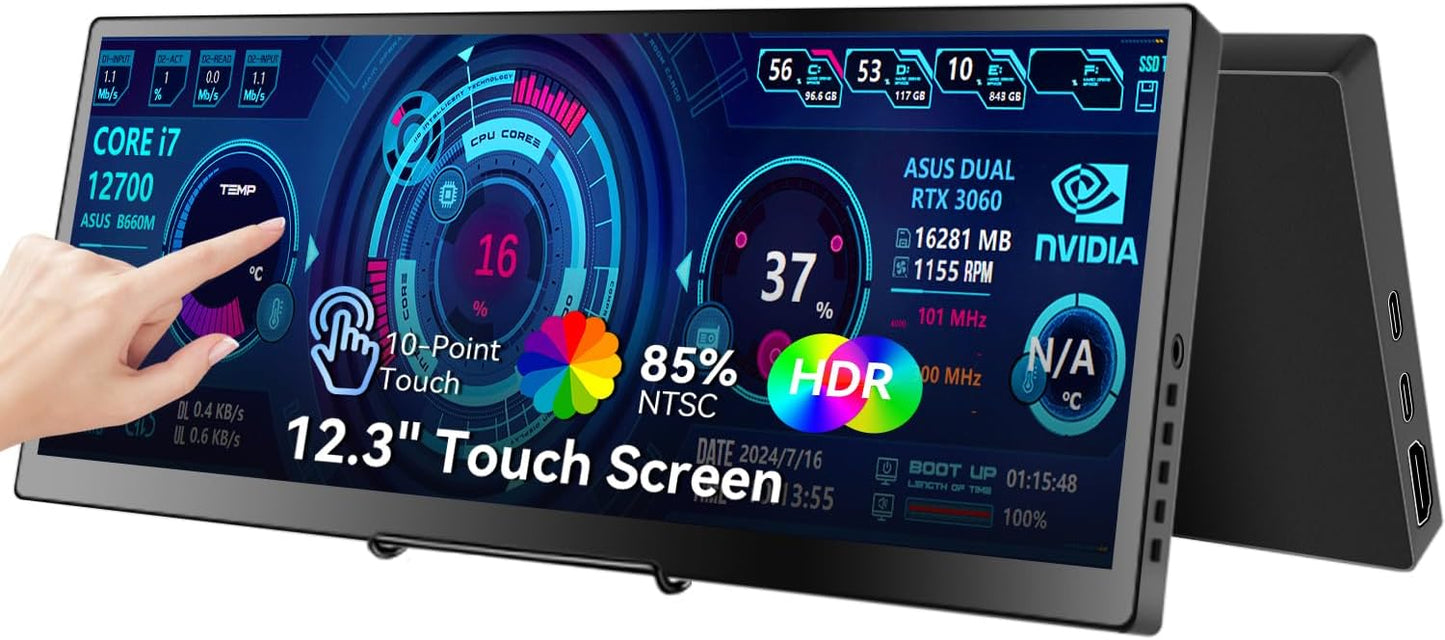 12.3 Portable Touchscreen Monitor for Travel and Work Needs