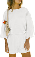 Womens 2 Piece Short Set - Waffle Knit 3/4 Sleeve Lounge Set
