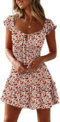 YOBECHO Womens Ruffle Sleeve Sweetheart Neckline Mini Dress Perfect