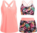Women 3-Piece Blue Leaf Tankini Swimsuit - Tummy Control Set