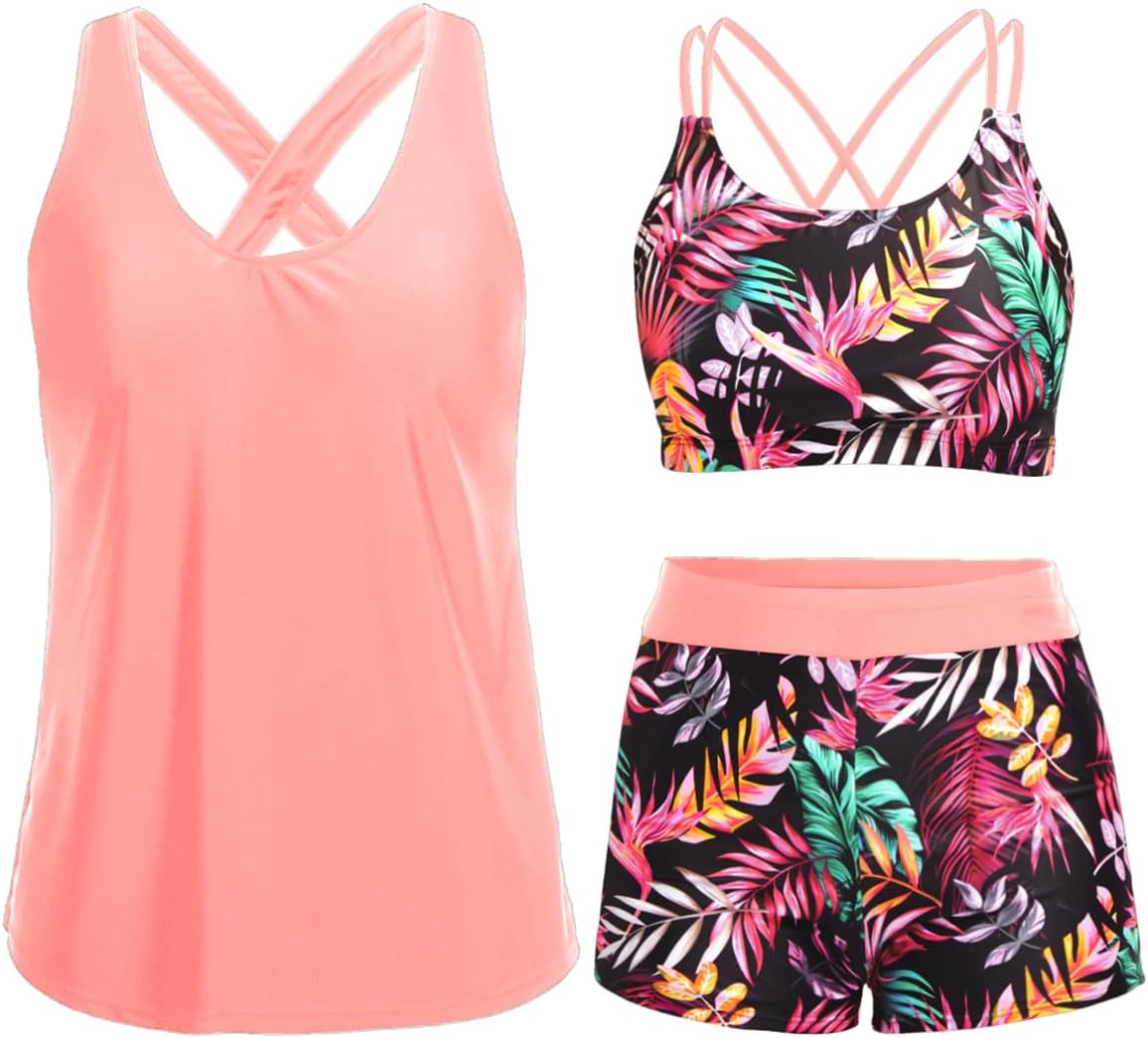 Stylish 3 Piece Tankini Swimsuits for Women with Tummy Control