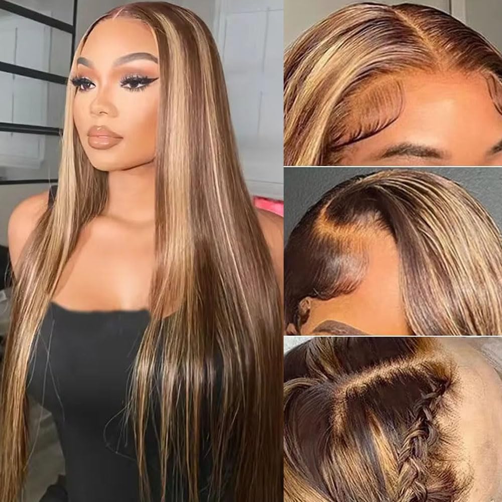 Ombre Highlight Lace Front Wigs Human Hair for Women 22 Inch