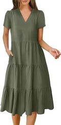 ANRABESS Women's Summer Casual V Neck Midi Dress - Flowy Tiered