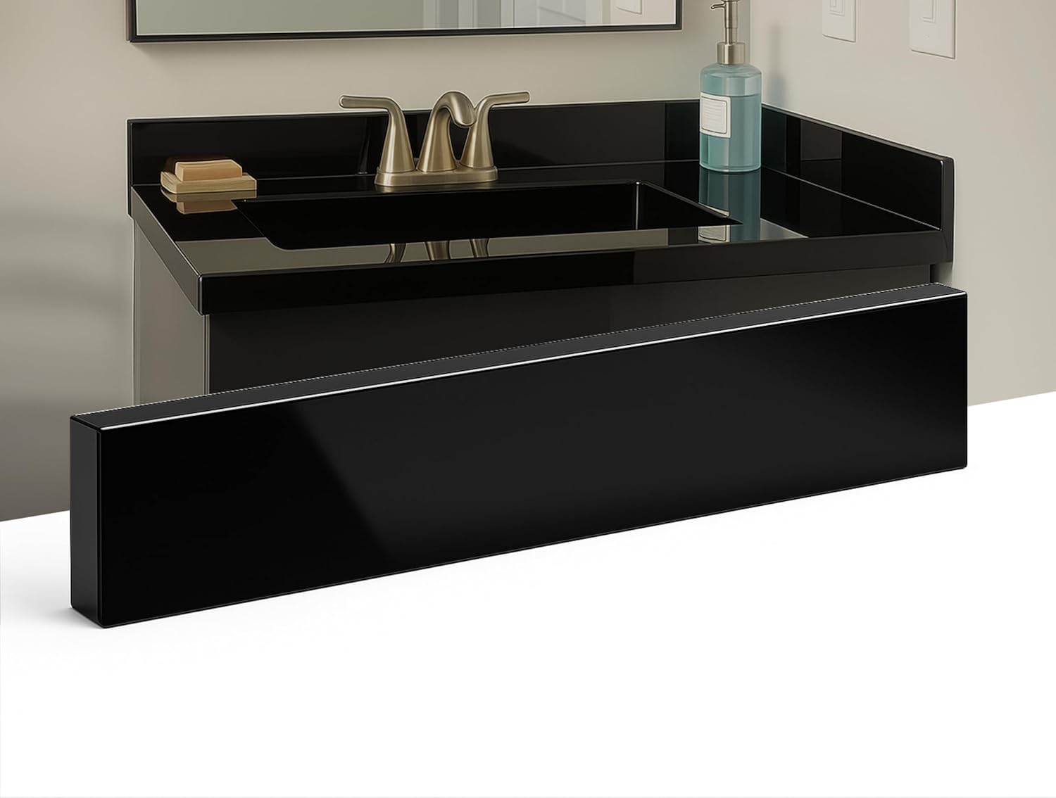Bathroom Vanity Sink Backsplash in Super Black Engineered Marble