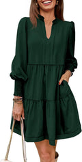Imily Bela Womens Long Sleeve Tunic Dress - Ruffle Tiered V Neck