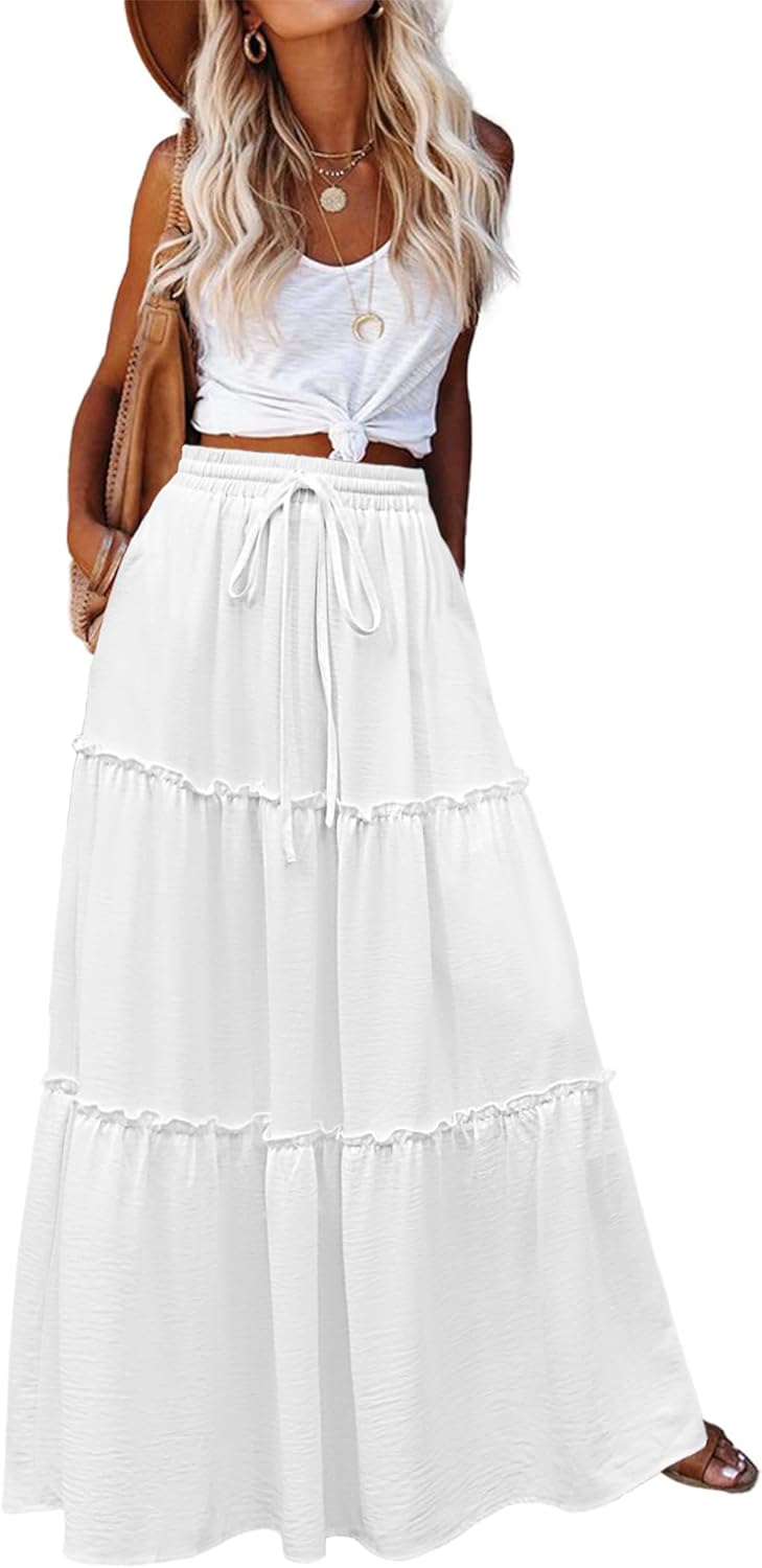 Boho Maxi Skirt for Women with Pockets - Floral Printed Style
