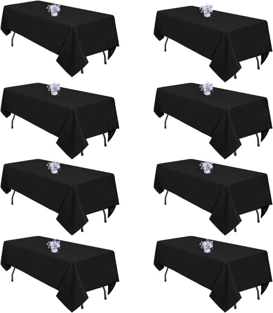 8 Pack Black Tablecloths for 8 Foot Rectangle Tables - Durable