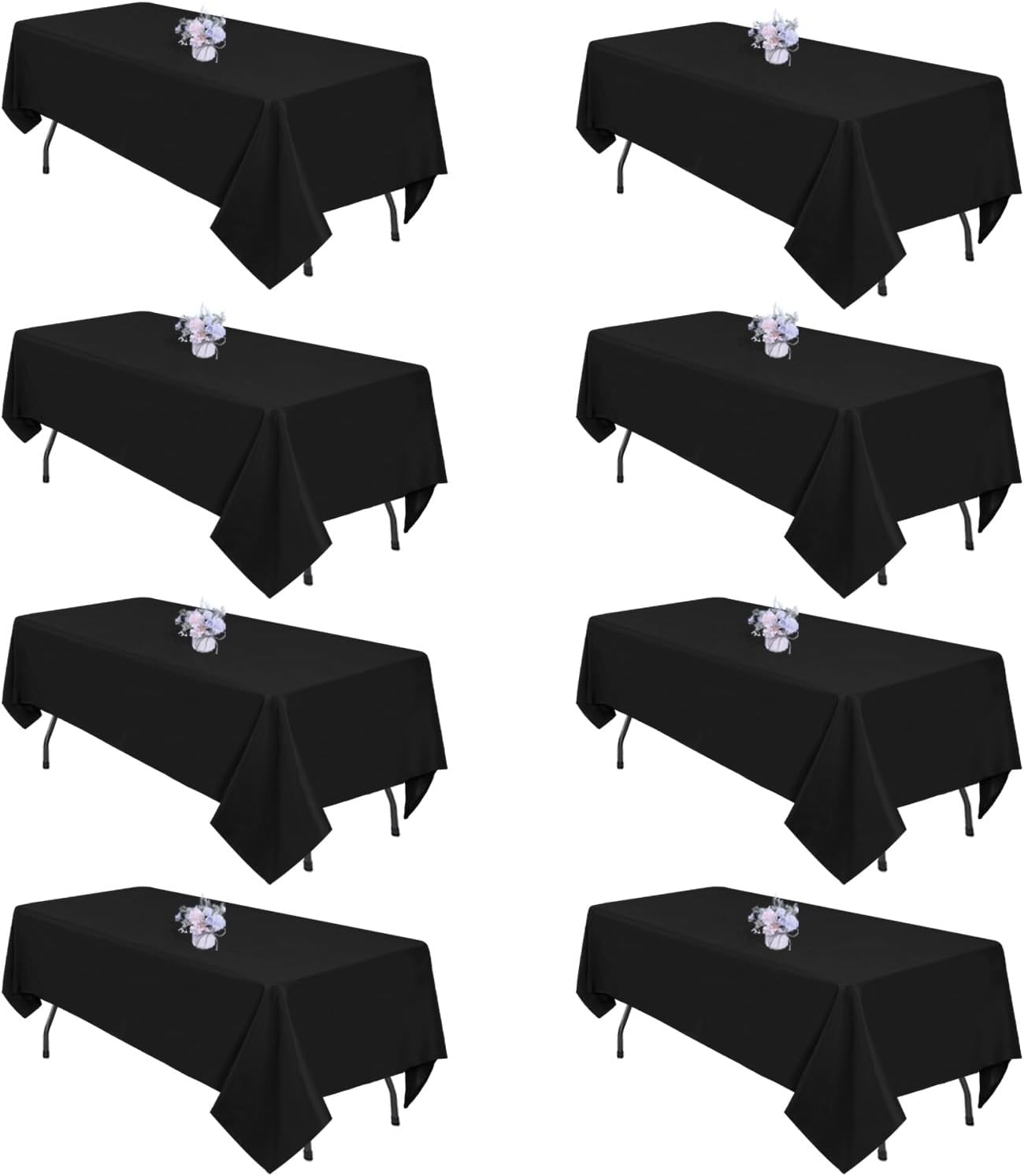 8 Pack Black Tablecloths for 6 Foot Rectangle Tables - Durable
