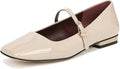 Womens Mary Jane Flats with Square Toe - Silver Metallic