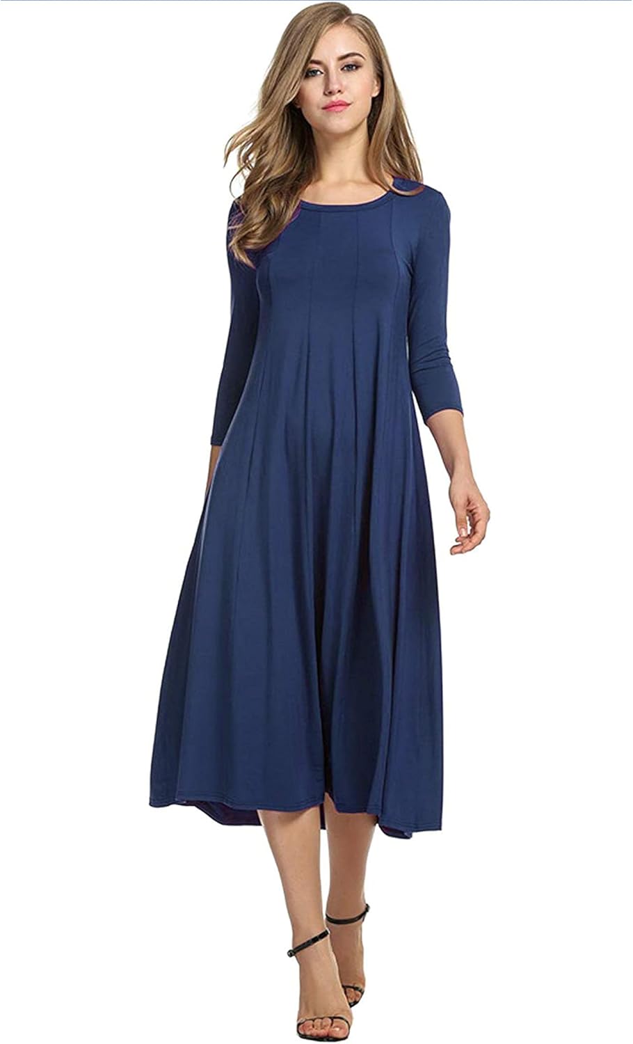HOTOUCH Women's 3/4 Sleeve A-line Midi Long Dress for Elegance