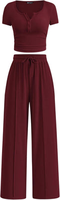 PRETTYGARDEN Womens 2 Piece Ribbed Knit Summer Set - Comfortable Style