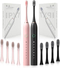 Rechargeable 2 Pack Electric Toothbrush with 8 Heads - Dual Color Set